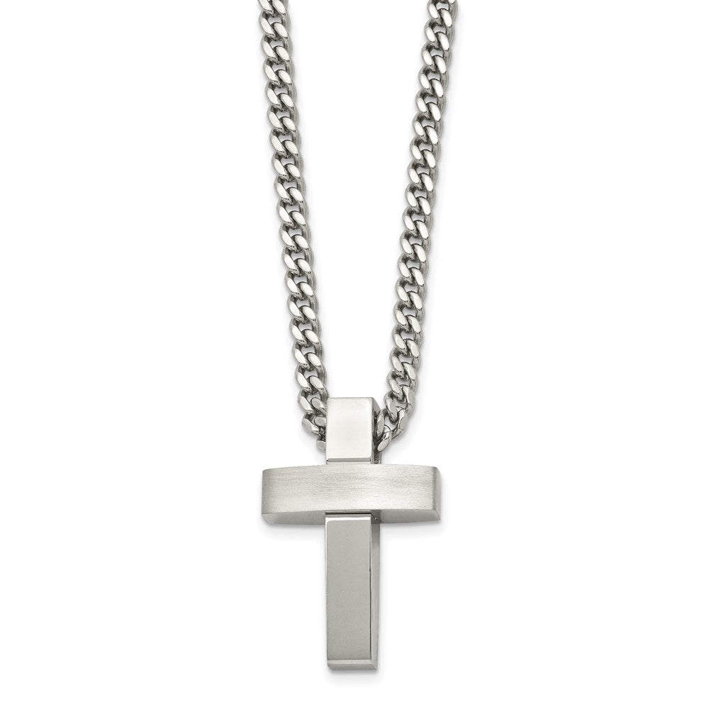 Stainless Steel Brushed and Polished Cross 20in Necklace