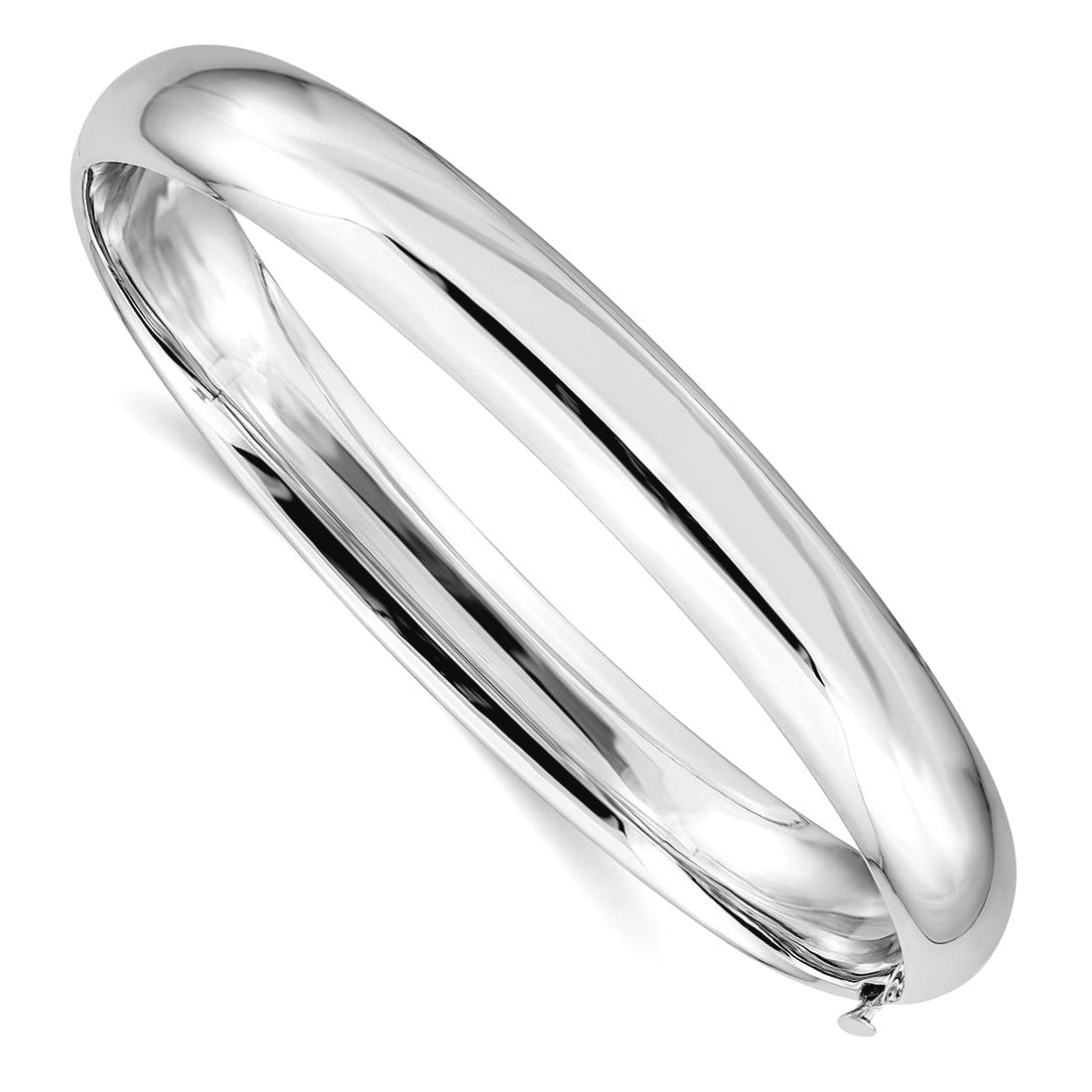 14k White Gold High Polished 8.00mm Hinged Oval Bangle Bracelet