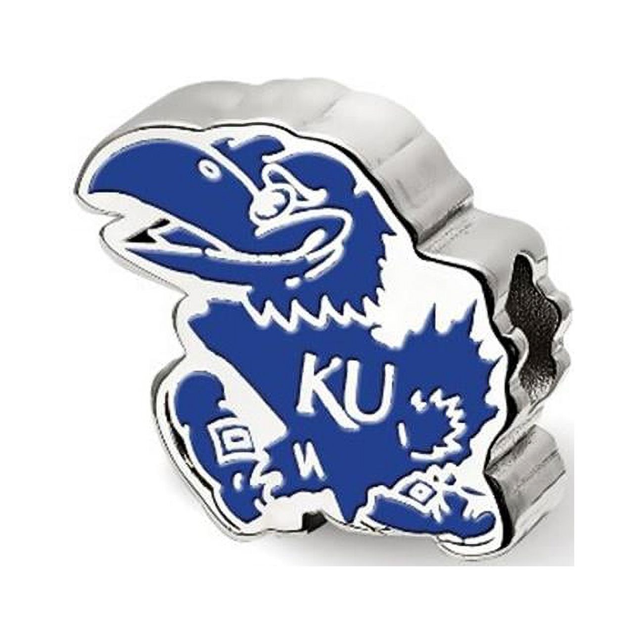 Sterling Silver Rhodium-plated LogoArt The University of Kansas Jayhawk Enameled Logo Bead