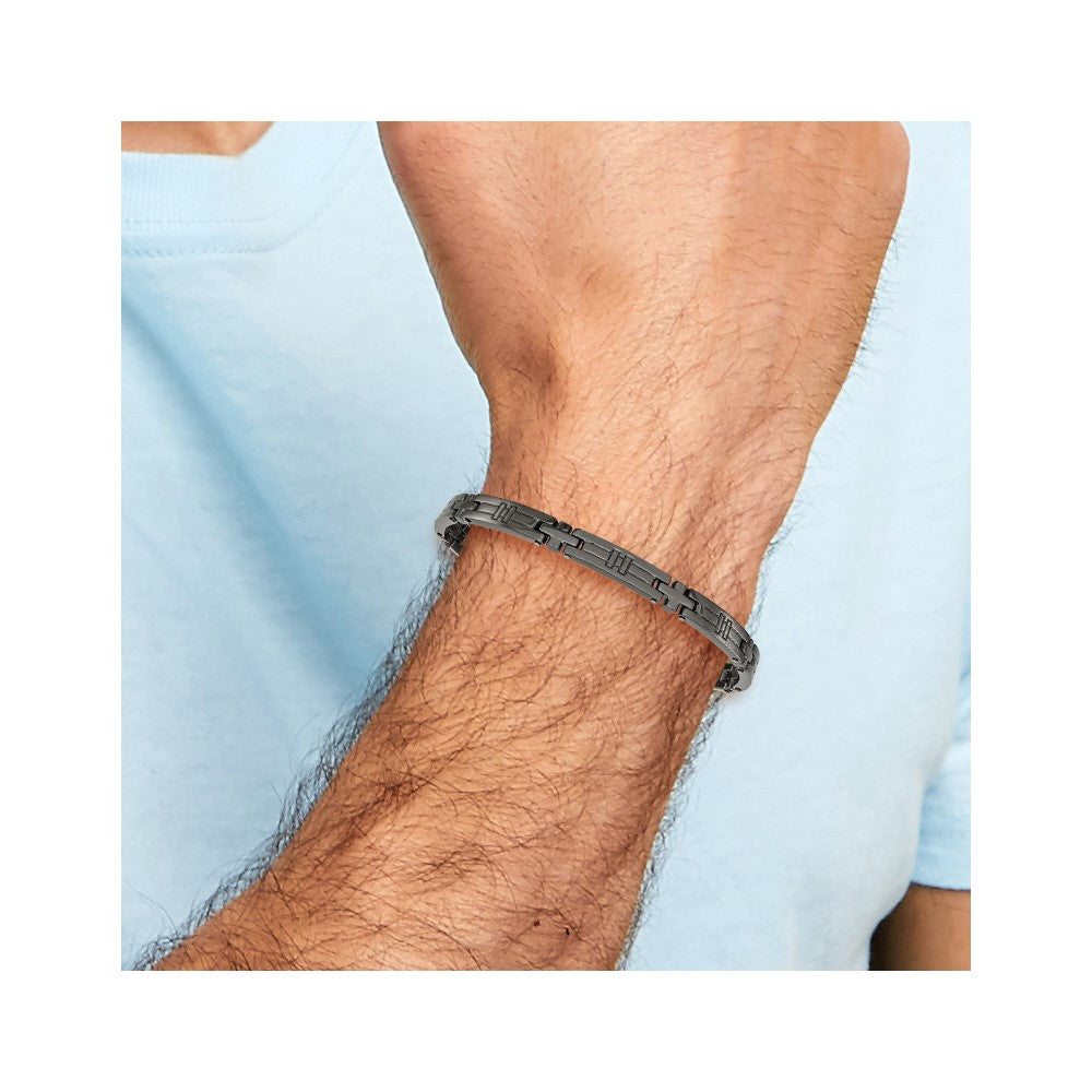 Chisel Stainless Steel Polished Gun Metal IP-plated Cross Link 8.25 inch Plus a .5 inch Extension Bracelet 8.75 inches