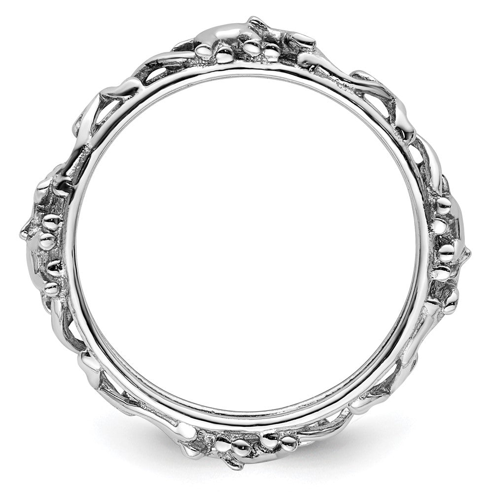 Sterling Silver Stackable Expressions Rhodium-plate Patterned Elephant Ring Size -7