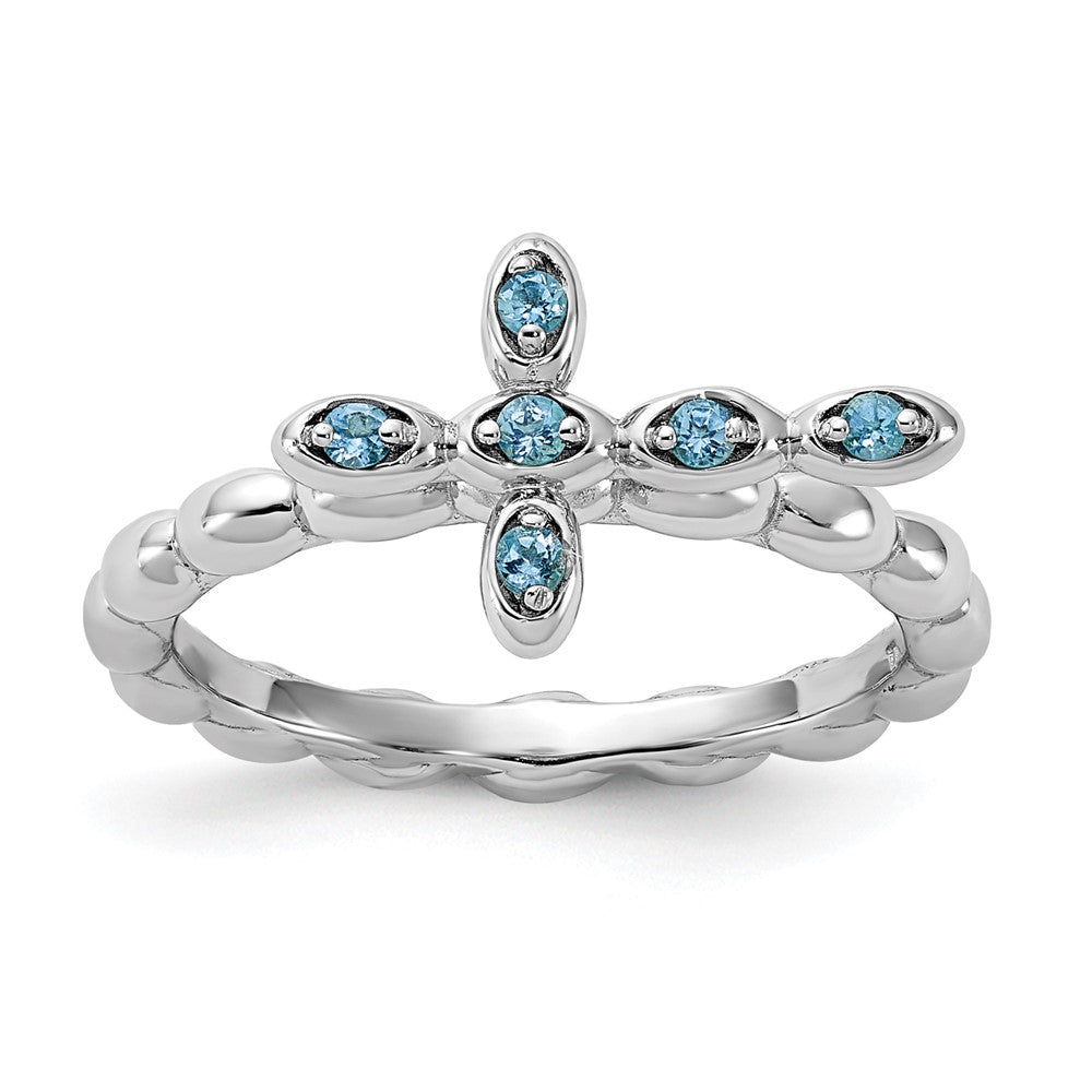 Sterling Silver Stackable Expressions Rhodium-plated Blue Topaz Cross Ring Size -10