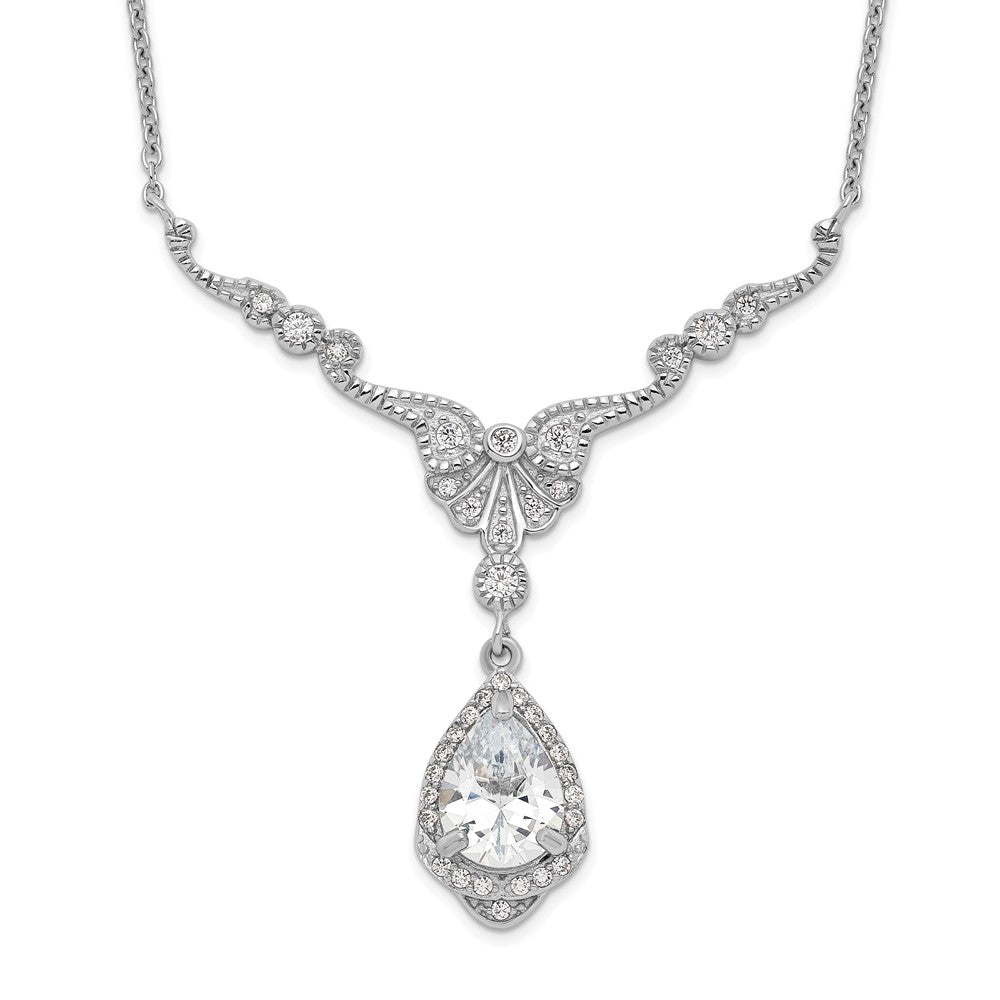 Cheryl M Sterling Silver Rhodium-plated Fancy Brilliant-cut CZ Teardrop Dangle 16 Inch Necklace with 2.25 Inch Extender 16 Inches