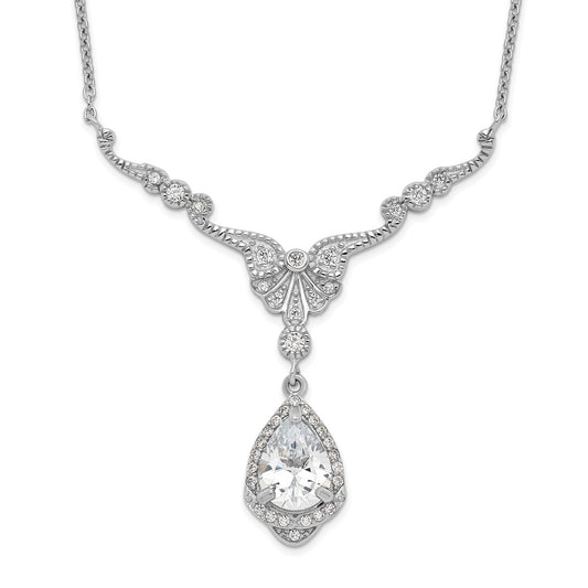 Cheryl M Sterling Silver Rhodium-plated Fancy Brilliant-cut CZ Teardrop Dangle 16 Inch Necklace with 2.25 Inch Extender 16 Inches