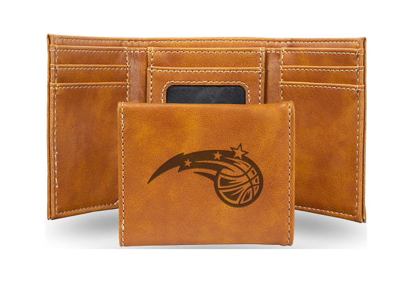 Basketball Rico Industries Orlando Magic Brown Laser Engraved Trifold Laser Engraved Tri-Fold Wallet - Men's Accessory