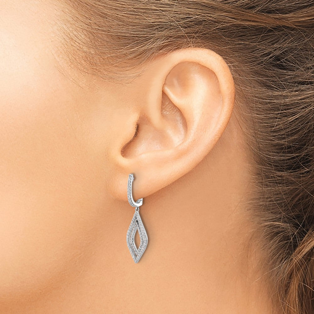 14k White Gold Diamond Teardrop Hinged Dangle Earrings