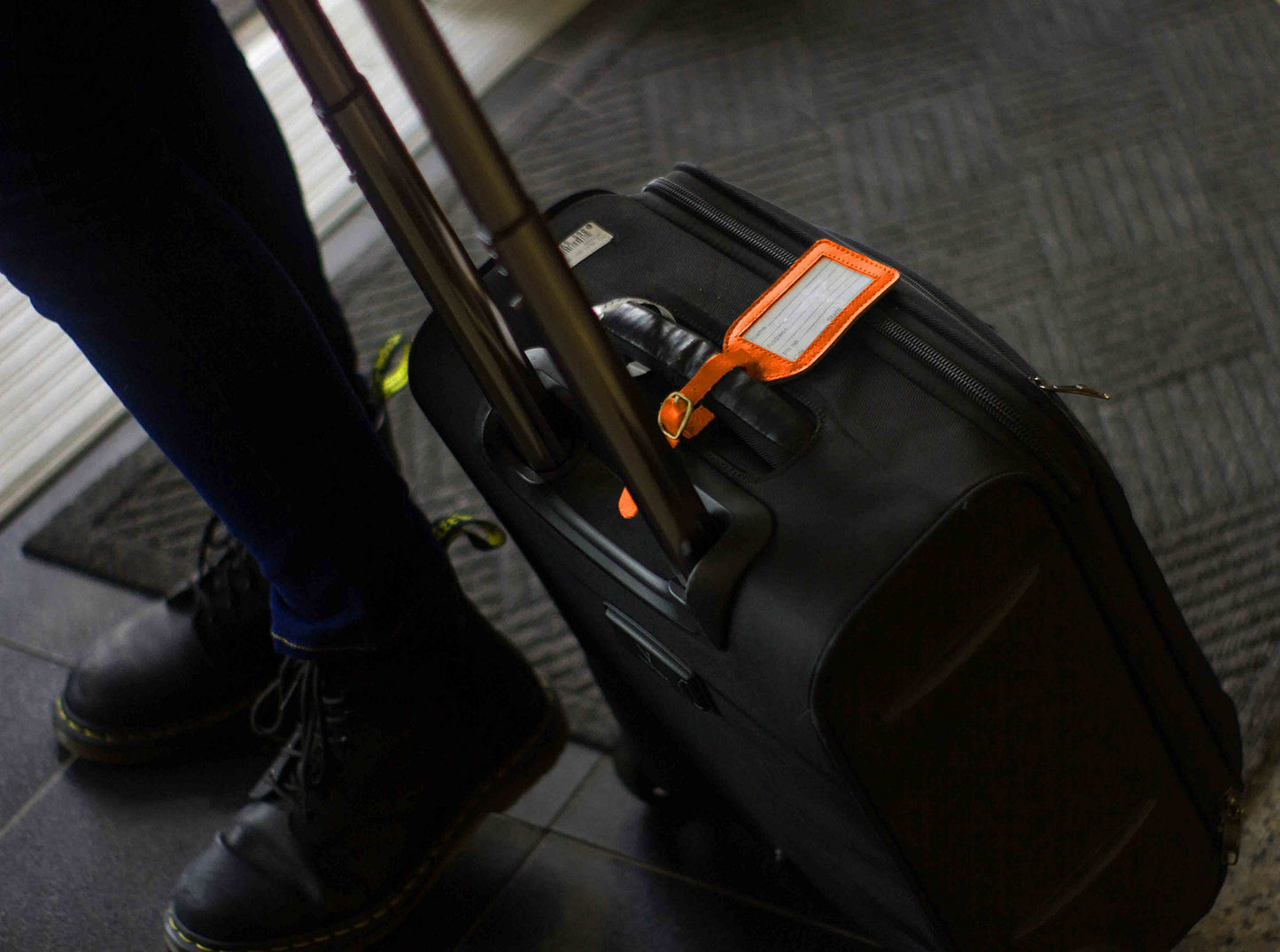 Orange Leather Luggage Tag with Buckle Strap QGM22551