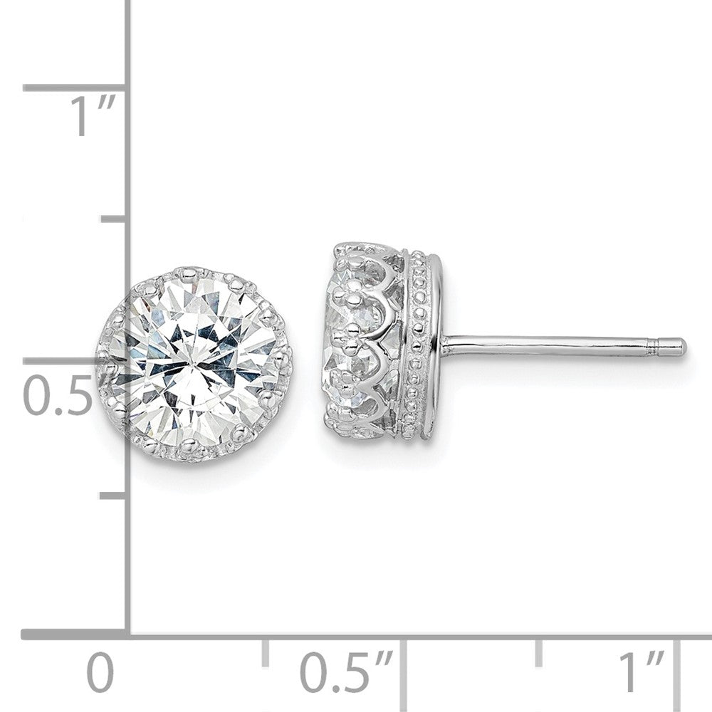 Cheryl M Sterling Silver Rhodium-plated Brilliant-cut CZ 8mm Crown Post Stud Earrings
