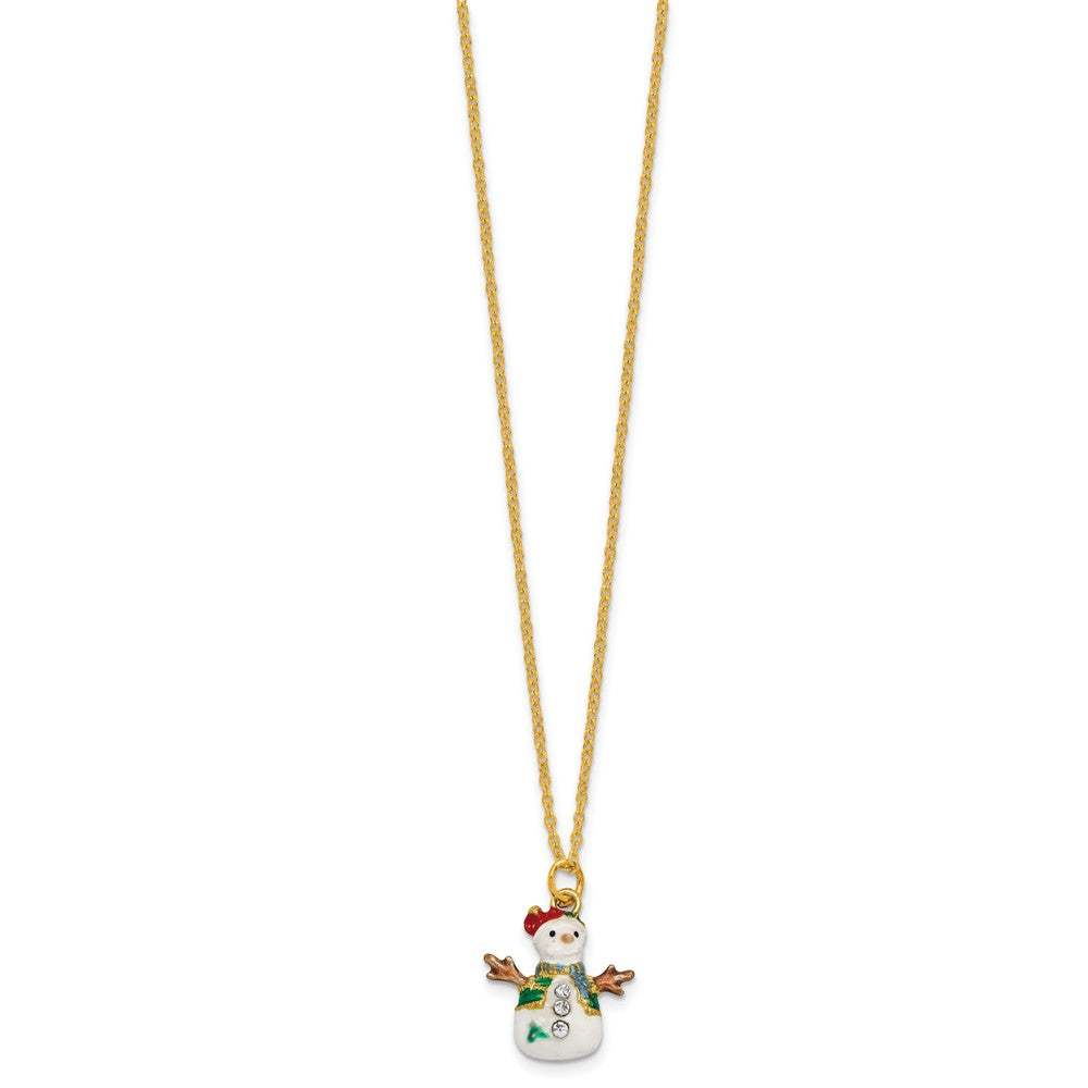 Luxury Giftware by Jere Bejeweled FROSTY FREDDIE Snowman with Squirrel Trinket Box with Matching 18 inch Necklace