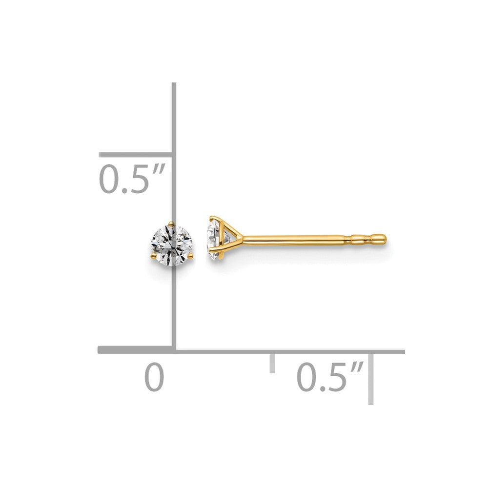 14k Yellow Gold 1/6 ctw Lab Grown Diamond VS+ F+ Round 3 Prong Heavy Wt. Stud Earrings