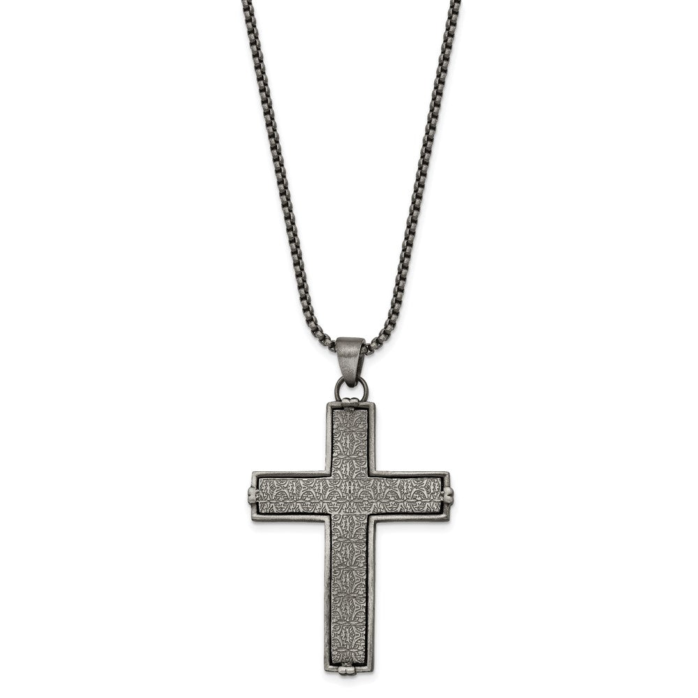 Stainless Steel Antiqued Textured Cross 24in Necklace