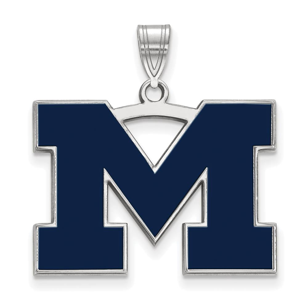 Sterling Silver Rhodium-plated LogoArt University of Michigan Letter M Large Blue Enameled Pendant Q-SS062UM