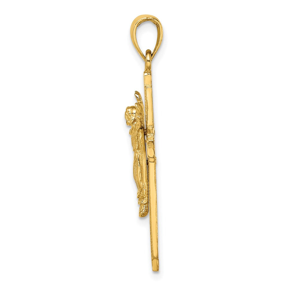 14K Polished w/ Beaded Edge Crucifix Charm