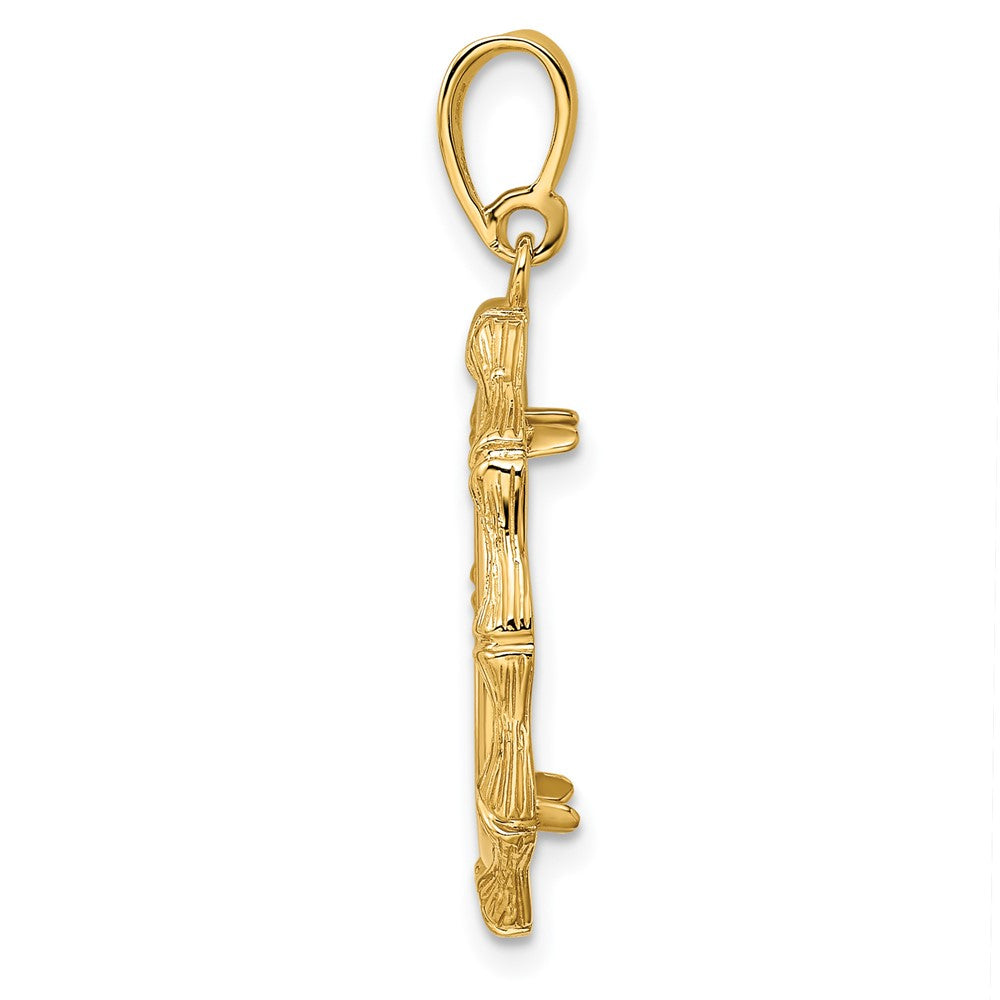 Wideband Distinguished Coin Jewelry 14k Polished and Textured Bamboo 18.0mm Prong Coin Bezel Pendant