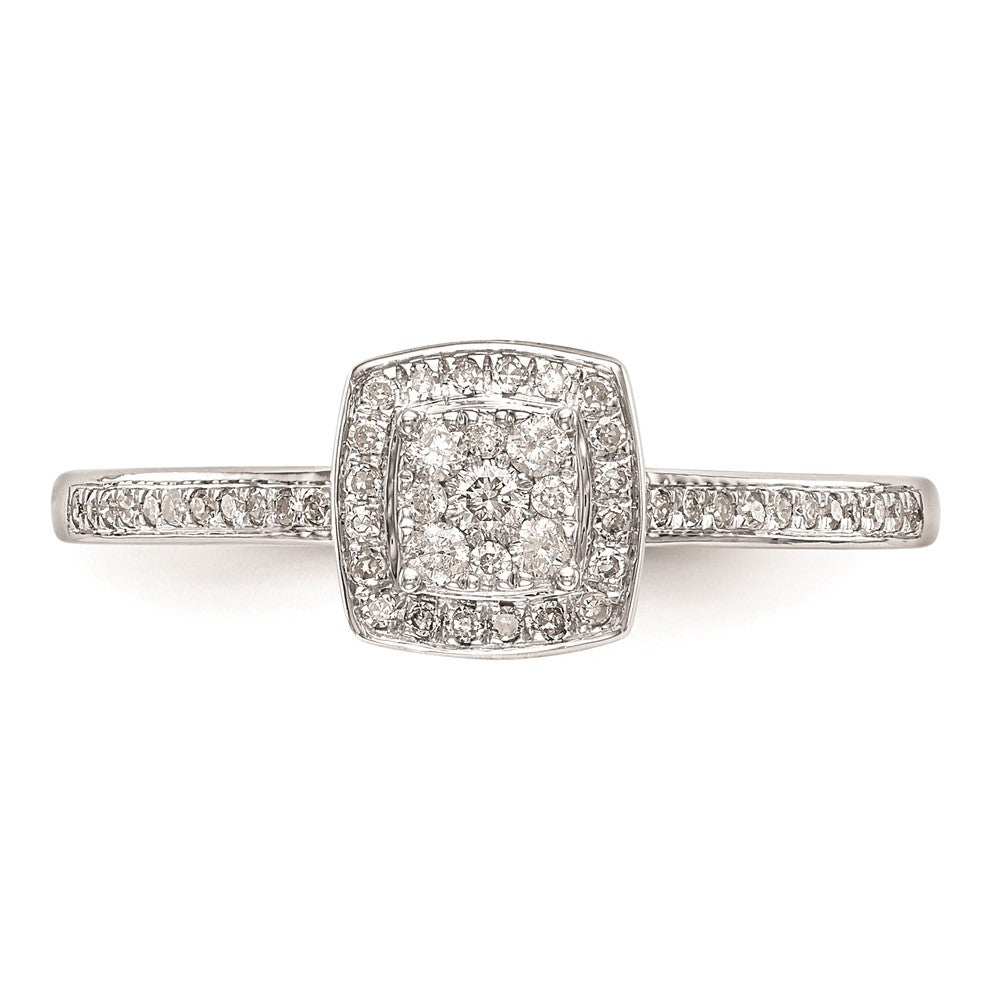 10K White Gold Square Halo Cluster 1/5 carat Diamond Complete Engagement Ring