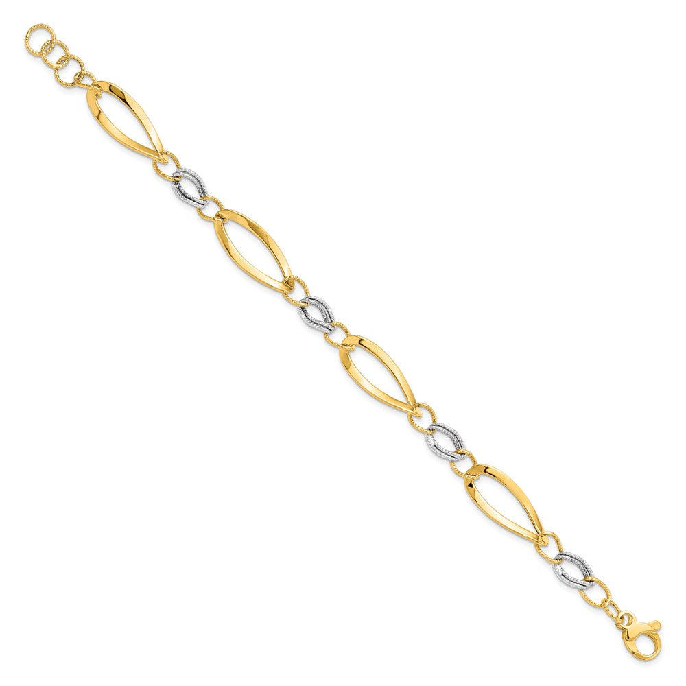 14K Two-tone Polished and D/C Link w/1/2in. ext. Bracelet 7.5  inches