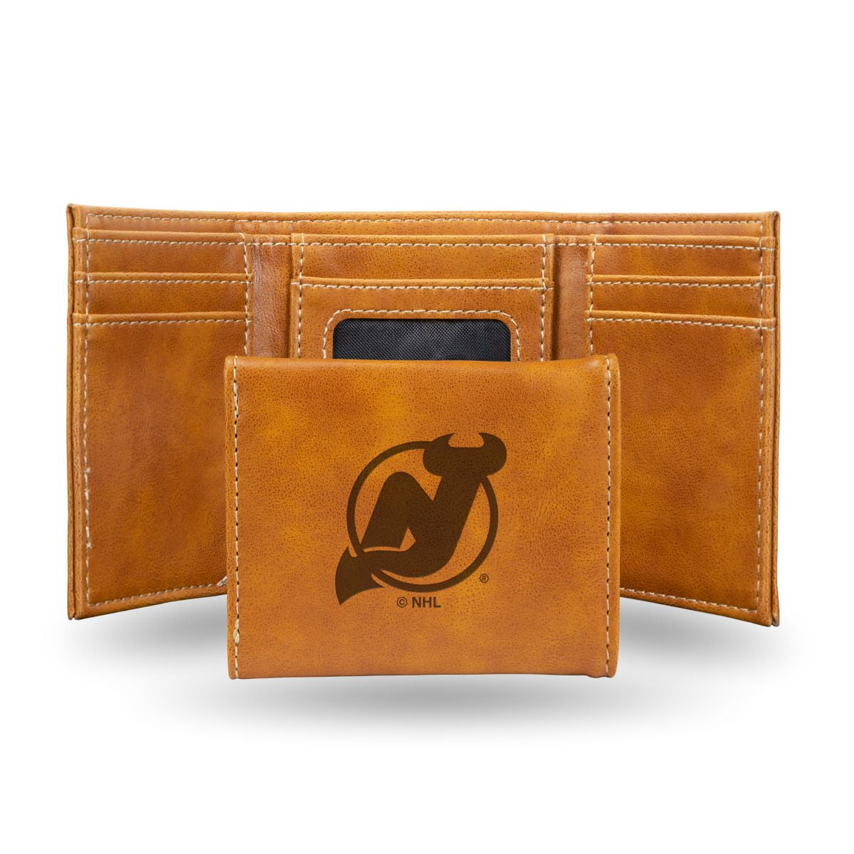 Hockey Rico Industries New Jersey Devils Brown Laser Engraved Trifold Laser Engraved Tri-Fold Wallet - Men's Accessory