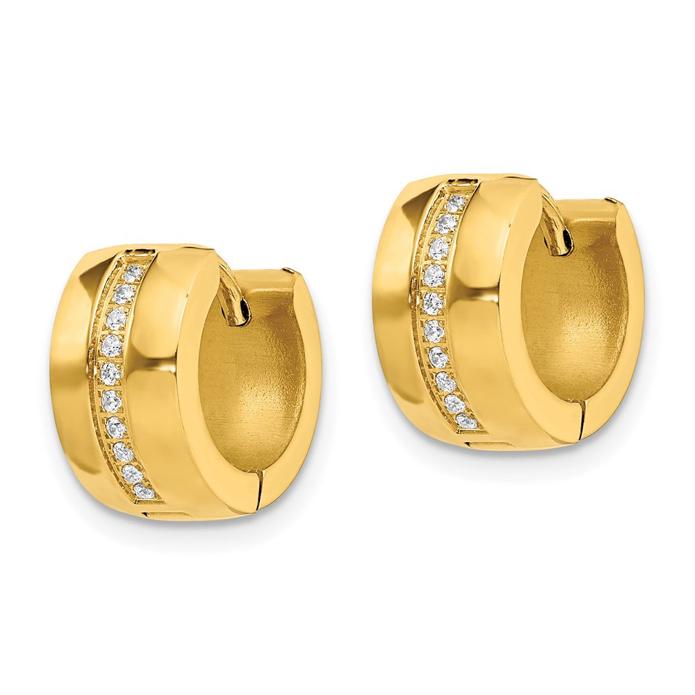 Stainless Steel Polished Yellow IP w/Preciosa Crystal Hinged Hoop Earrings