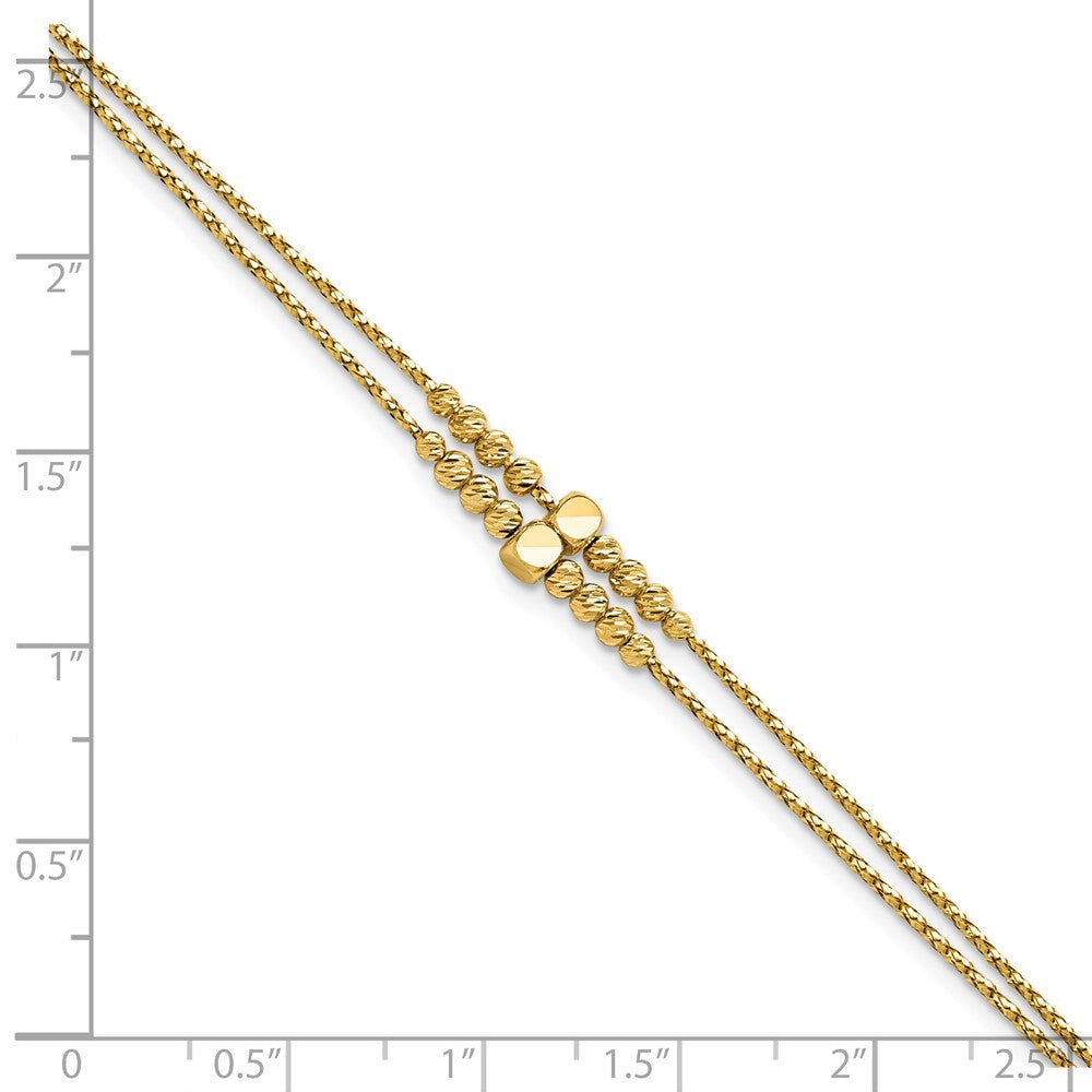 14K Polished D/C Beaded 2-strand w/ 1in ext Bracelet 8  inches