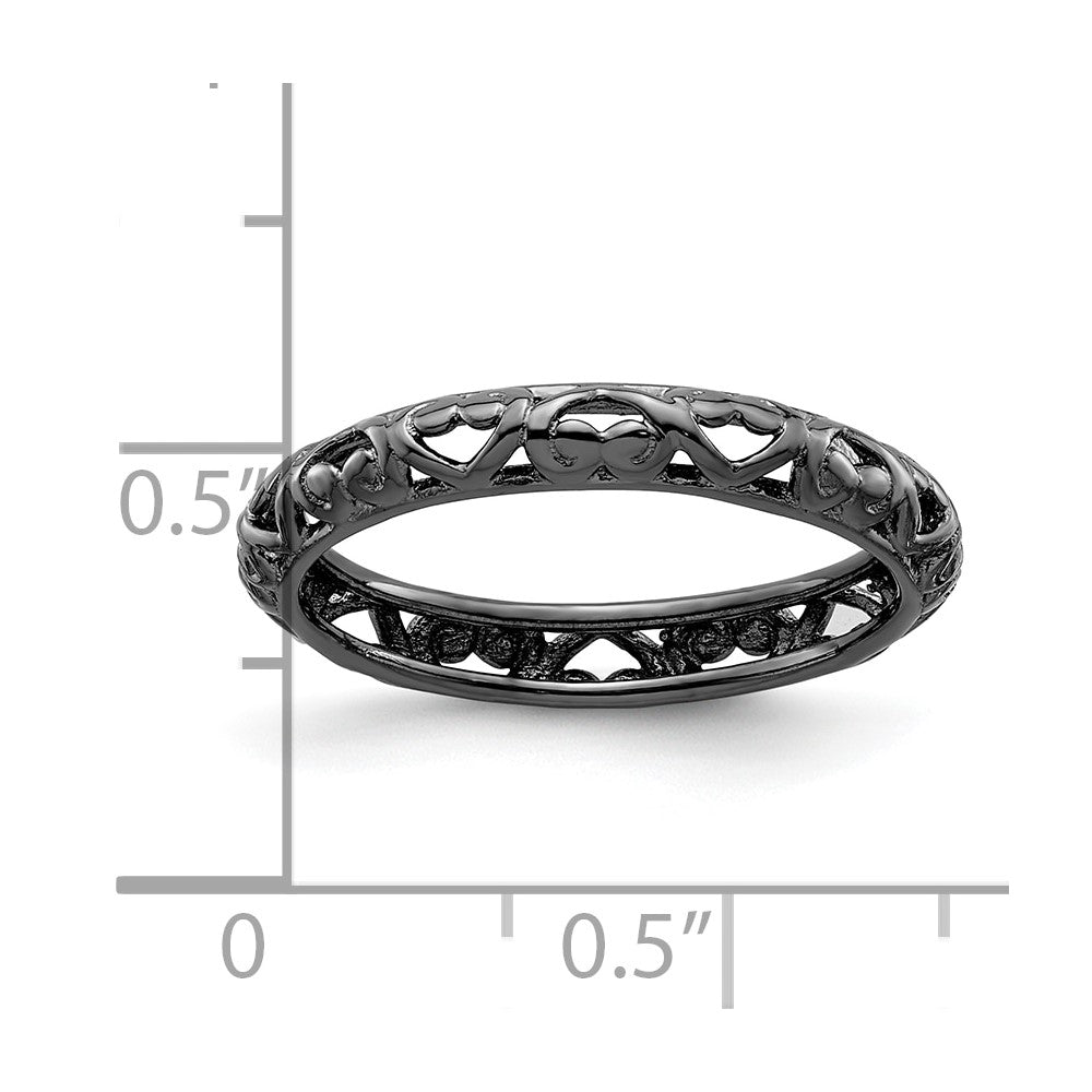 Sterling Silver Stackable Expressions Black-plated Carved Ring Size -8