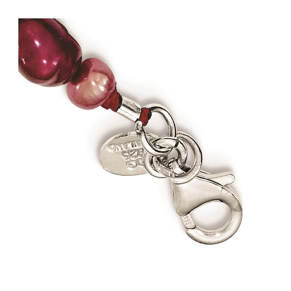 Sterling Silver Red Jade Hearts/FW Cultured Pearl Necklace 17 Inches