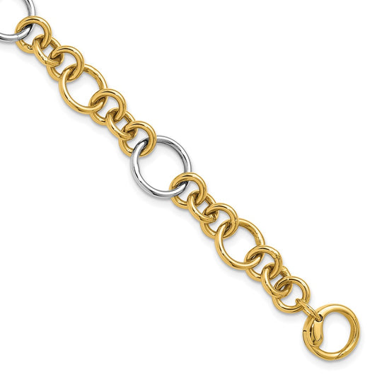 14K Two-Tone Polished Circle Links Bracelet 7.5  inches