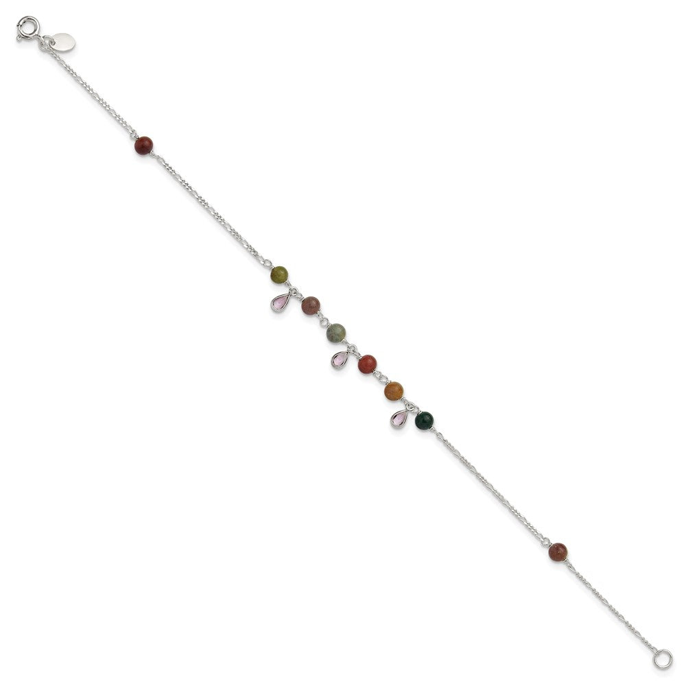 Sterling Silver Fancy Jasper Anklet Bracelet 9 inches