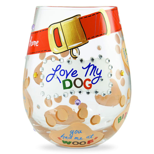 Enesco 6006301 Designs by Lolita Love My Dog Hand-Painted Artisan Stemless Wine Glass, 20 Ounce
