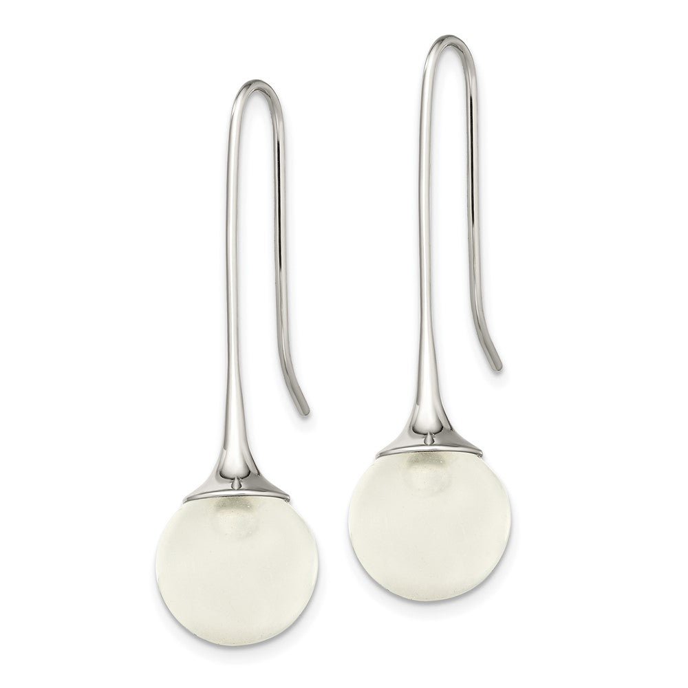 Stainless Steel Polished with Glass Ball Shepherd Hook Earrings