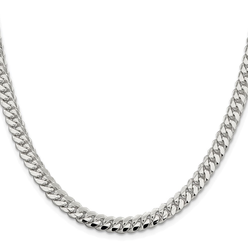 Sterling Silver Rhodium-plated 6.4mm Polished Domed Curb Chain