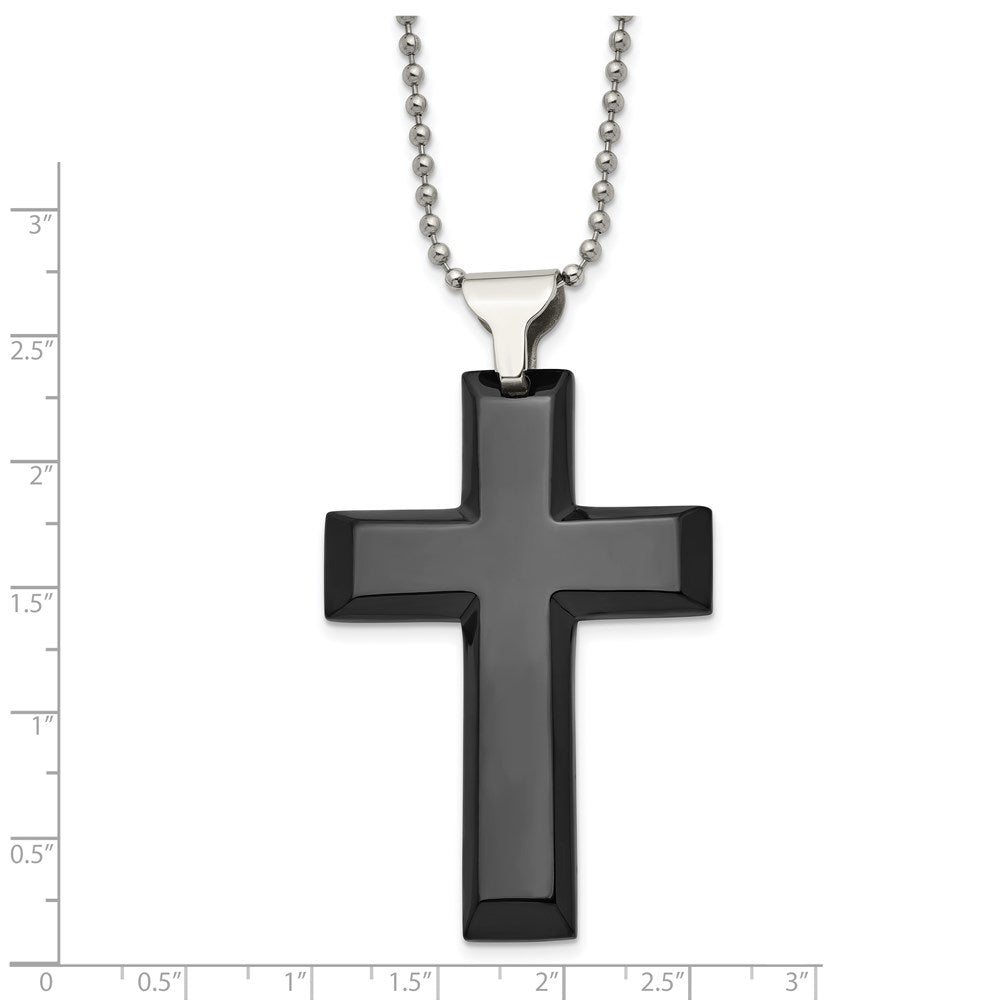 Stainless Steel Polished Black IP-plated Cross 24in Necklace