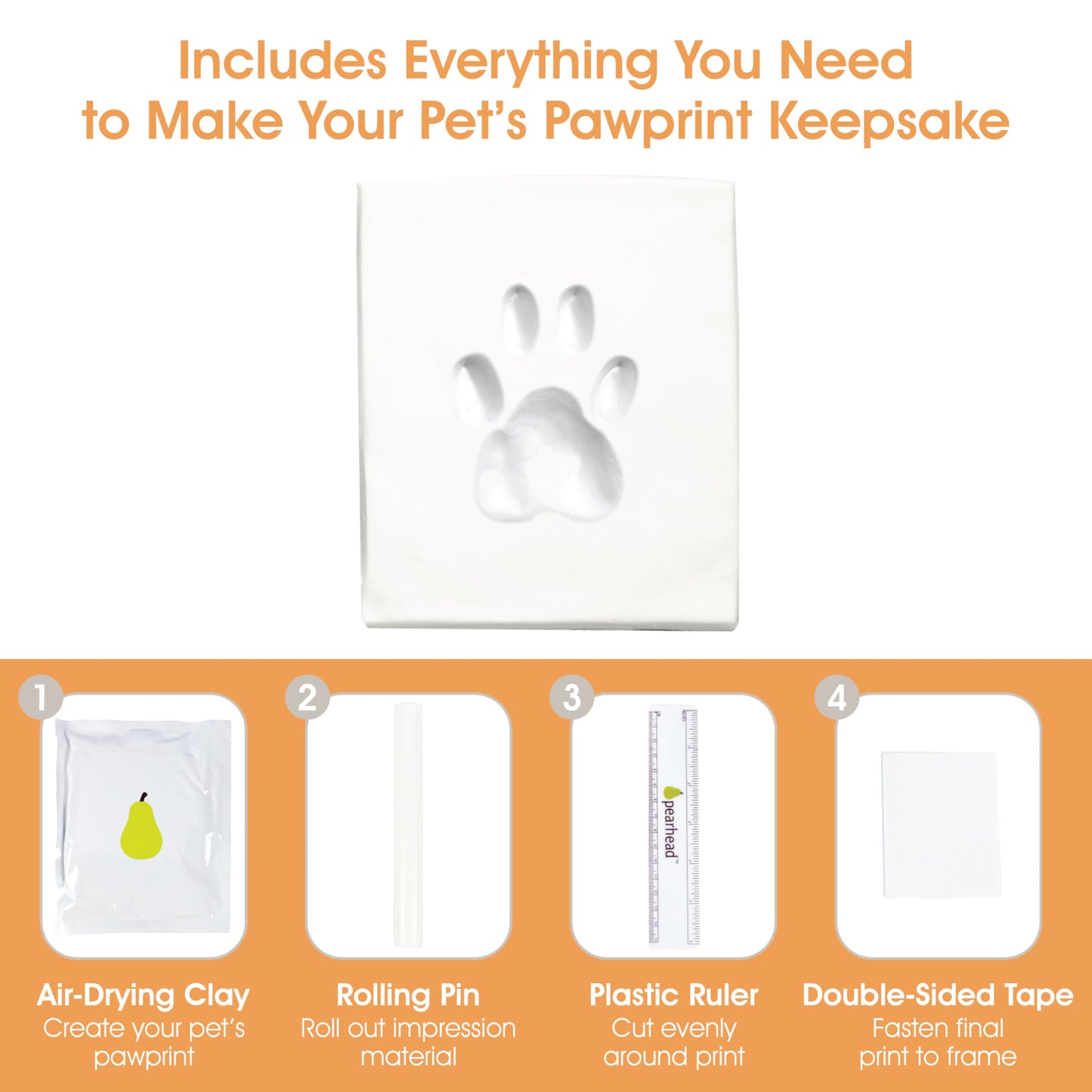 Pearhead Pet Pawprints Wood Tabletop Picture Frame Kit for Dogs and Cats, Brown, 4" x 6"