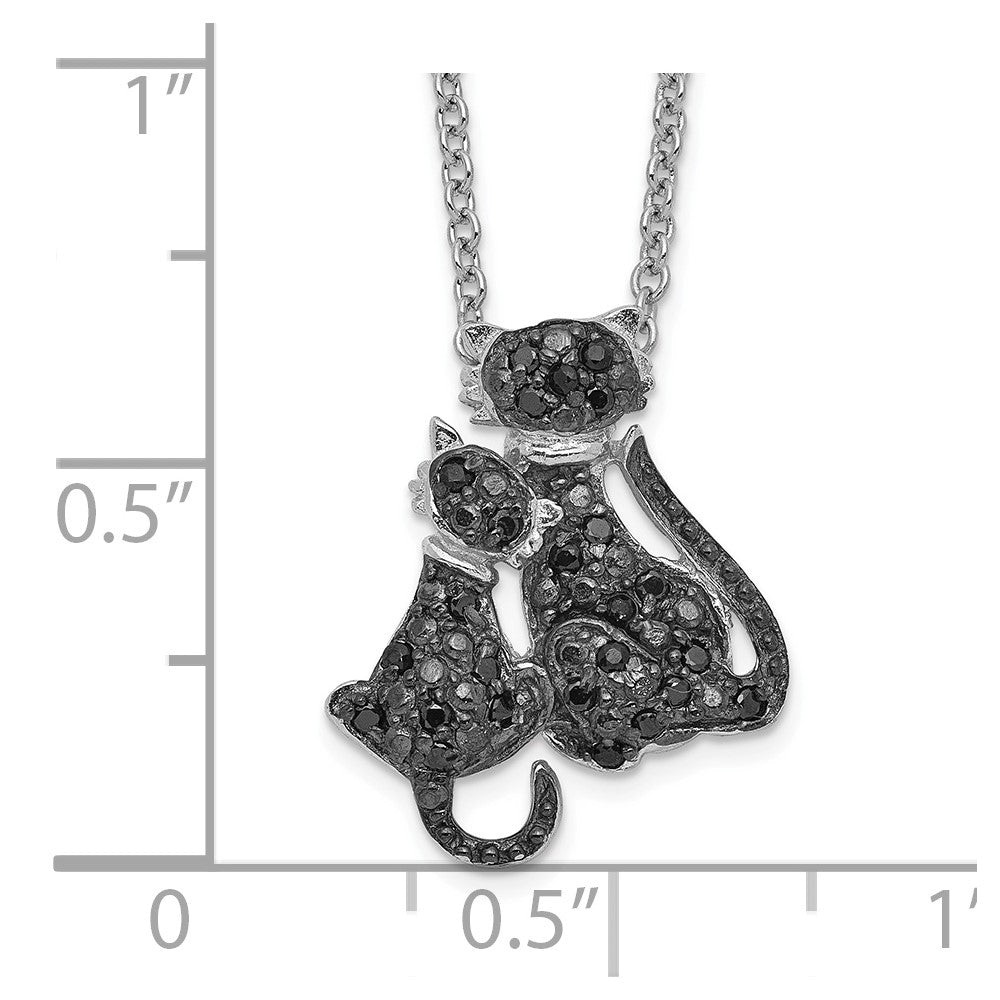 Cheryl M Sterling Silver Rhodium-plated with Black Rhodium Accent Brilliant-cut Black CZ Cats 18 Inch Necklace 18 Inches