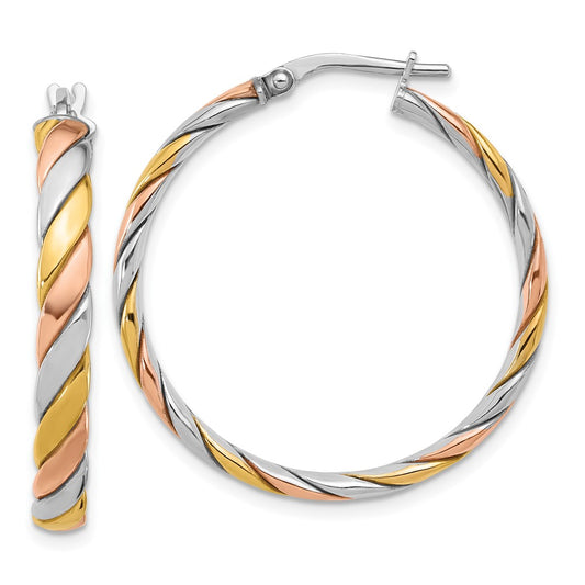 SS RH-plated with Gold and Rose-tone Polished Hoop Earrings