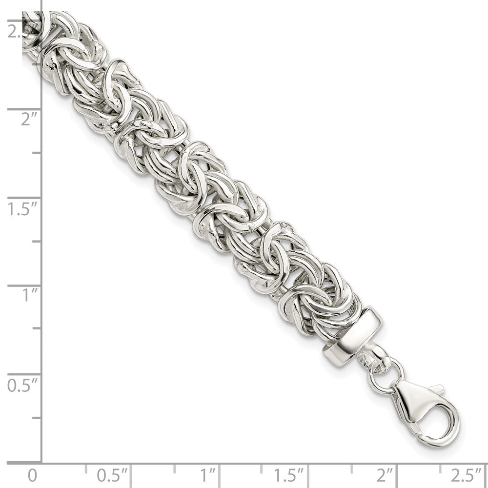 Sterling Silver Polished 9.3mm Flat Byzantine 7in Chain 7 inches