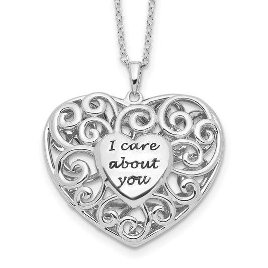 Sentimental Expressions Sterling Silver Rhodium-plated Antiqued Heart Of Support 18in. Necklace