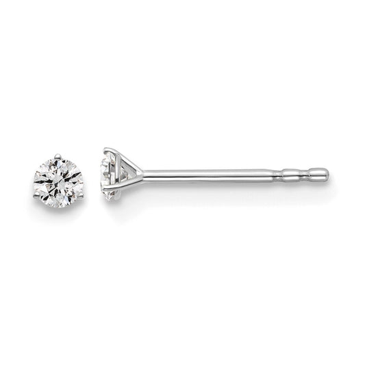 14k White Gold 1/10 ctw Lab Grown Diamond VS+ F+ Round 3 Prong Heavy Wt. Stud Earrings