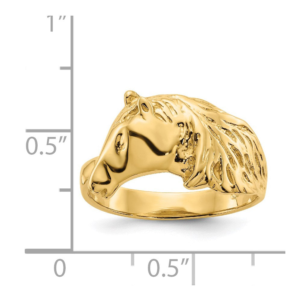 14K Gold Polished Horse Head Ring Size 7