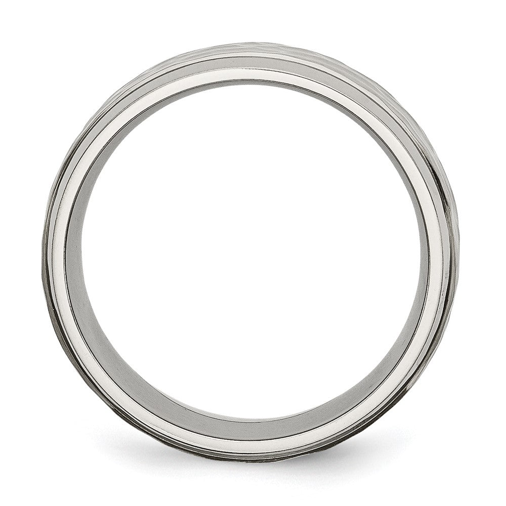 Titanium Polished and Hammered 8mm Beveled Edge Band Size - 13