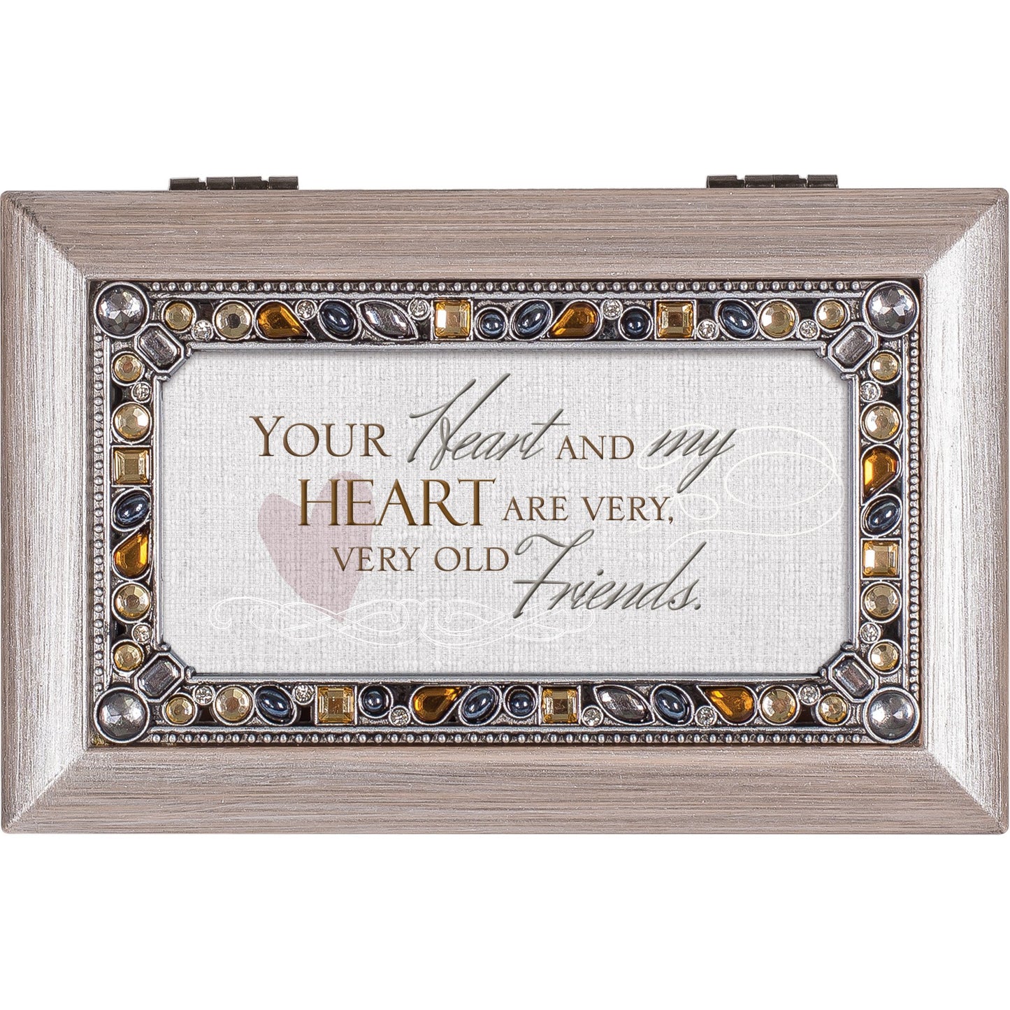 Jeweled Woodgrain Resin OLD FRIENDS Sentiment Music Box (Plays Wind Beneath My Wings) QGM18612