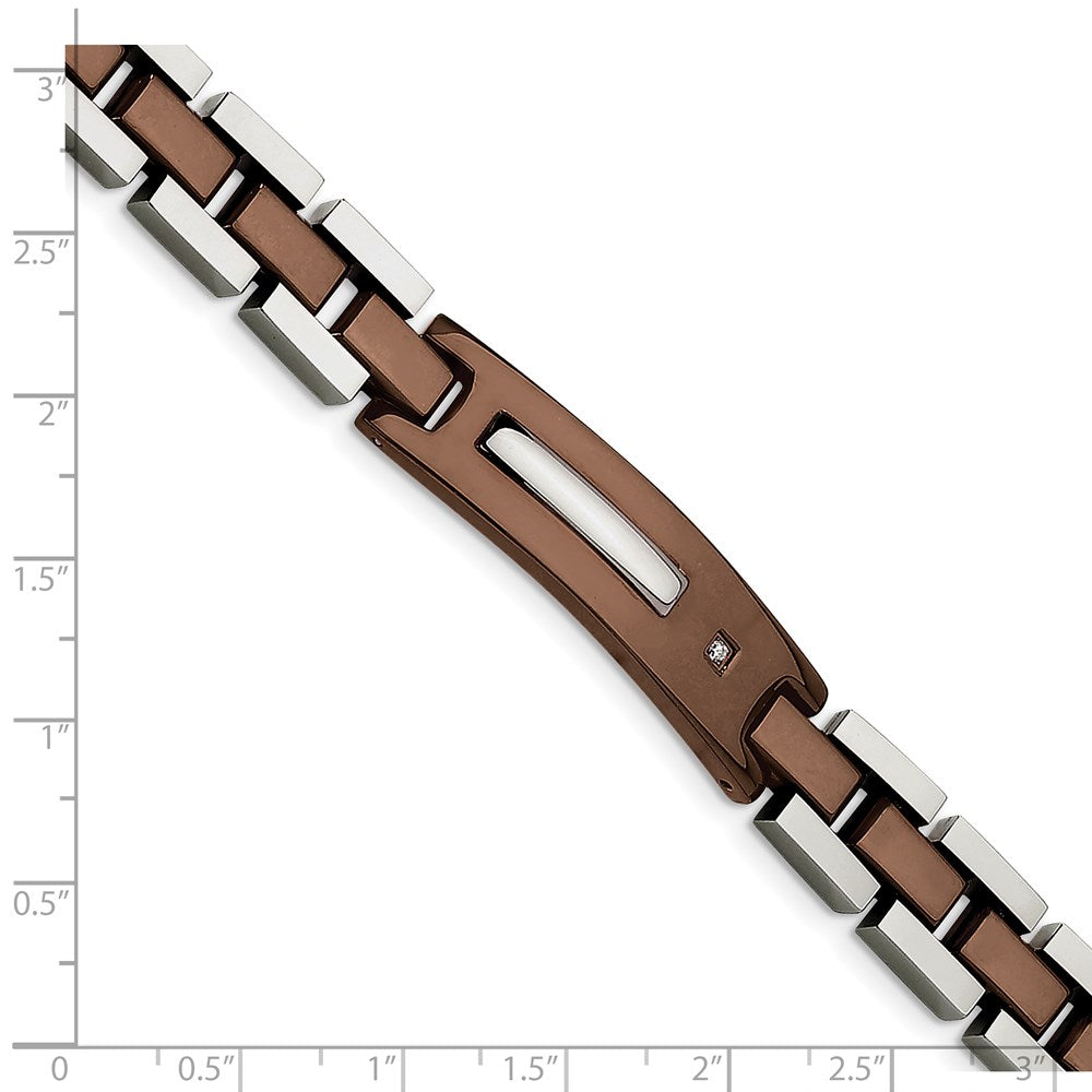 Stainless Steel Polished Brown IP-plated w/Diamond 8.5in Bracelet 8.5 inches