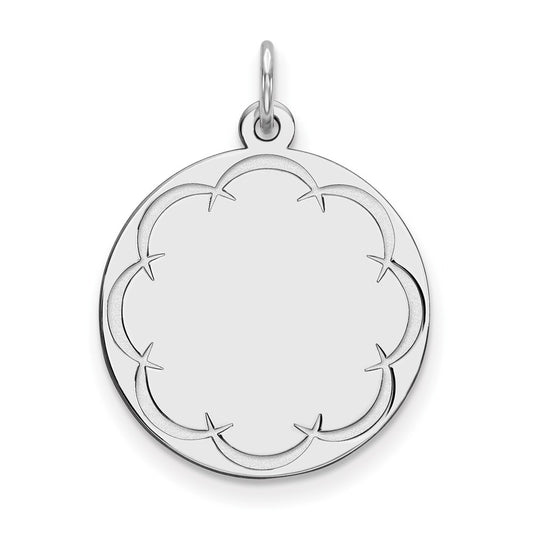 Sterling Silver Rhod-plated Eng. Rnd Polish Front/Satin Back Disc Charm