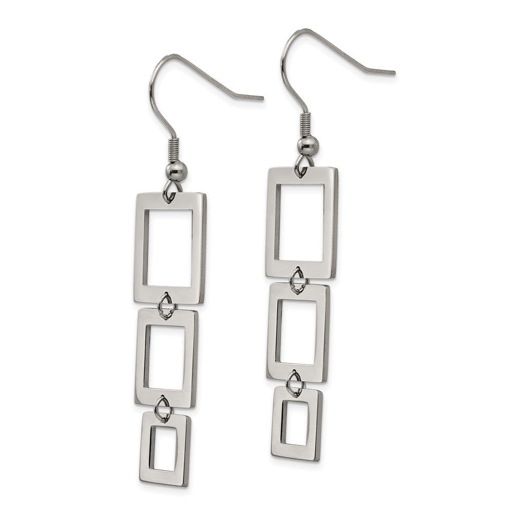 Stainless Steel Polished Squares Dangle Shepherd Hook Earrings