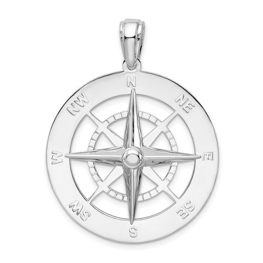 De-Ani Sterling Silver Rhodium-Plated Polished Large Nautical Compass Pendant