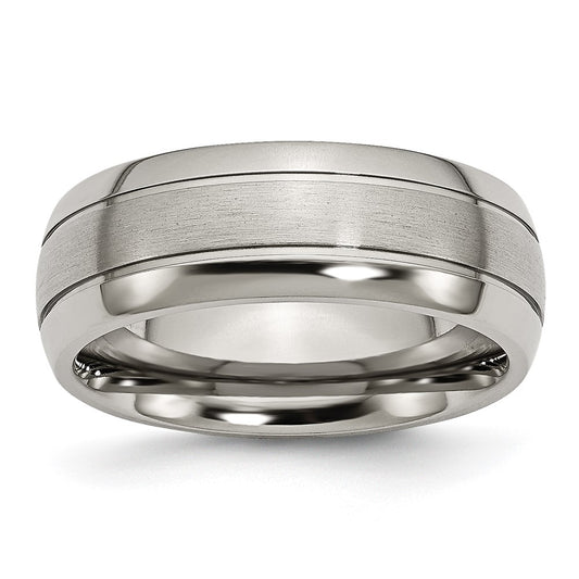 Titanium Brushed and Polished 8mm Grooved Band Size - 9.5