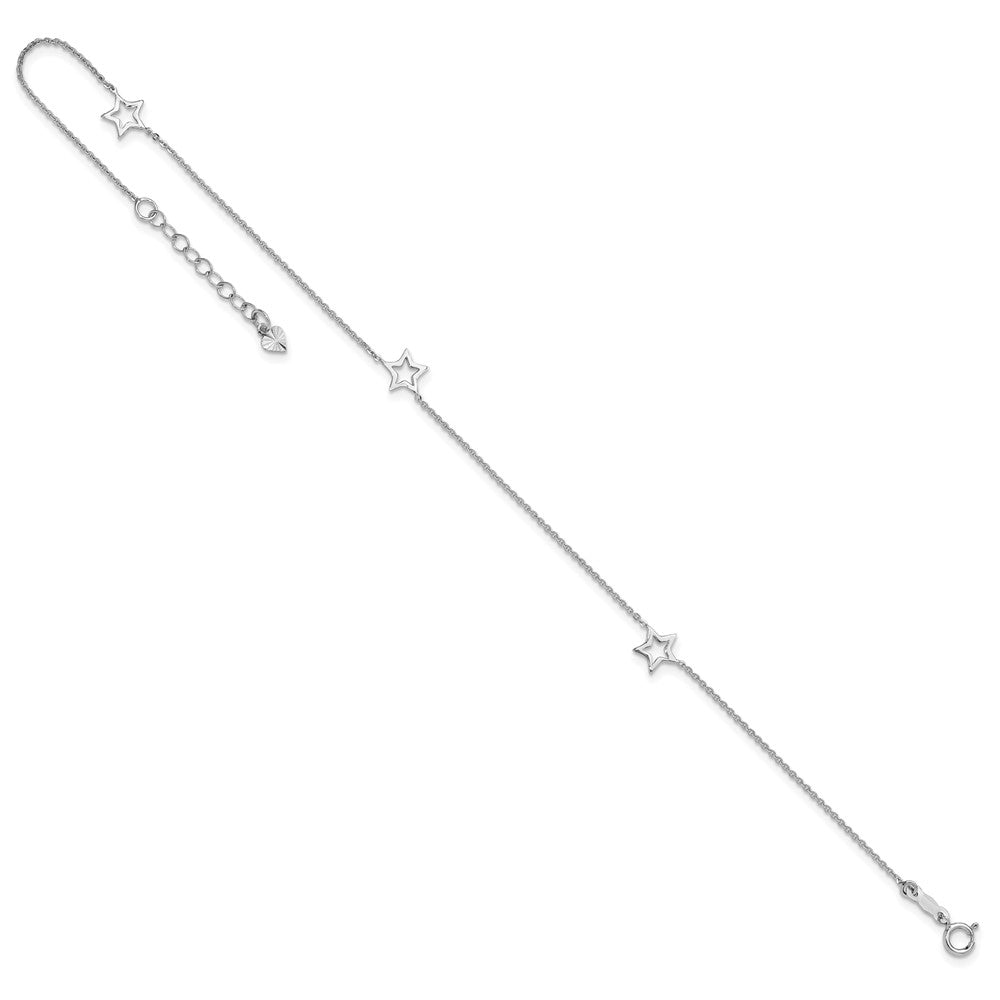 14K White Gold Adjustable Star 9in Plus 1in ext. Anklet 9 inches