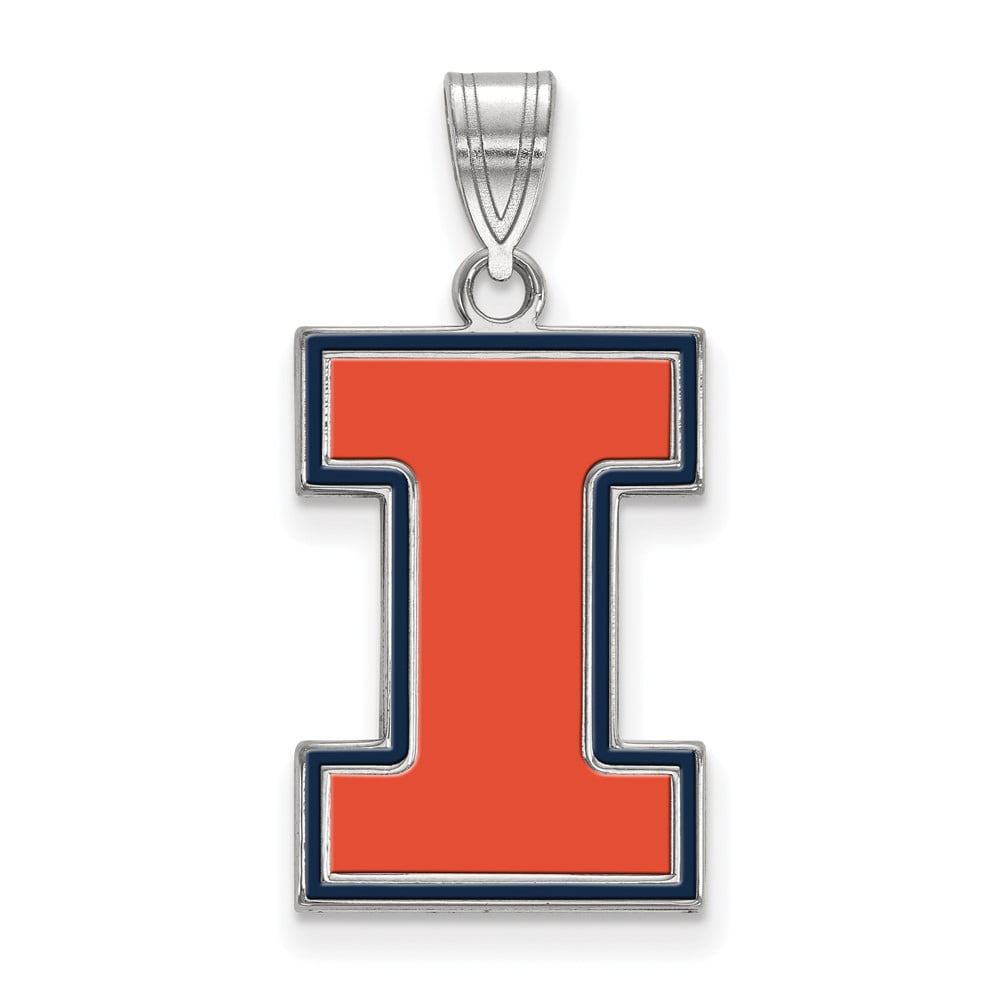 LogoArt Sterling Silver University Of Illinois Large Enamel Pendant Necklace