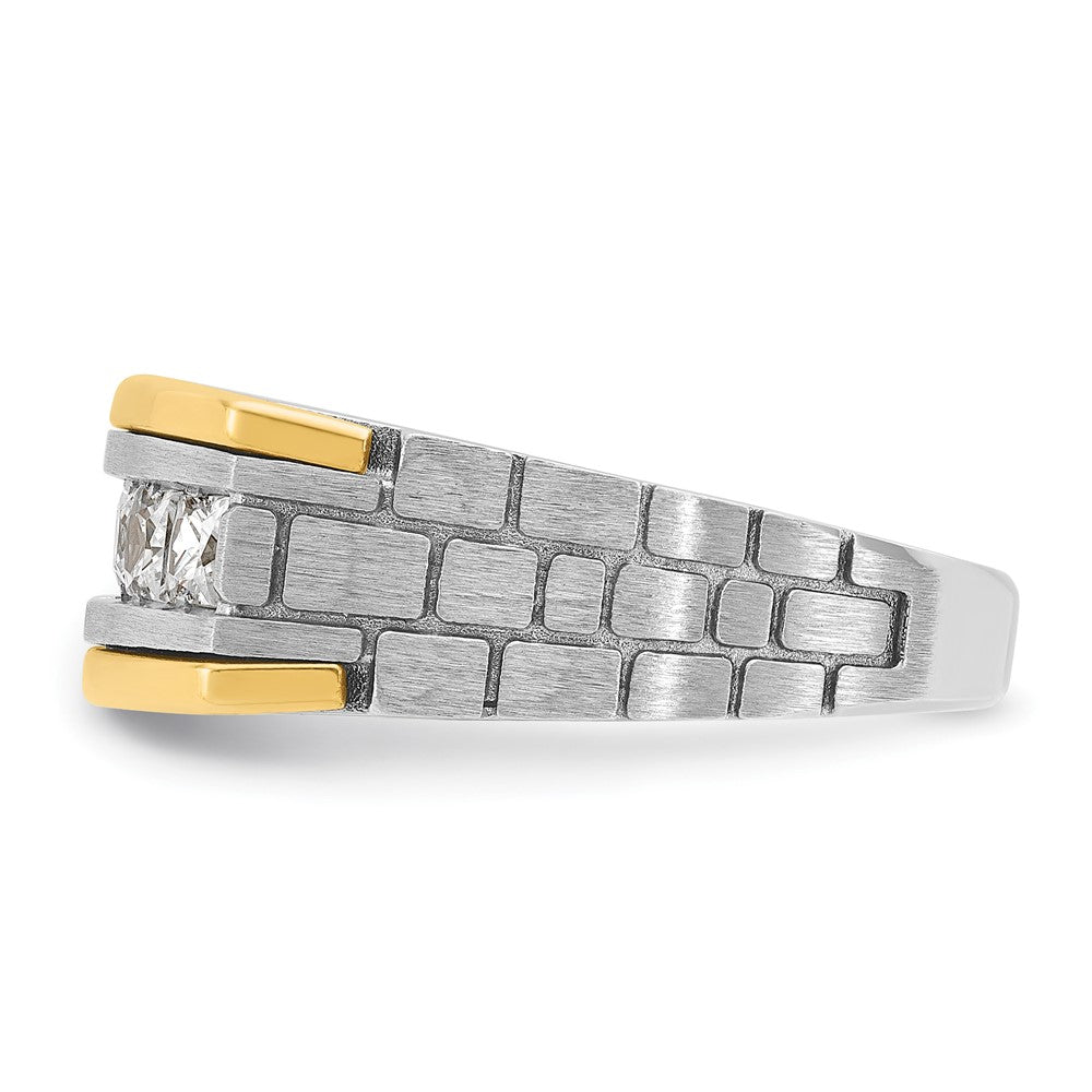 IBGoodman 14k Two-tone 1 carat Lab Grown Diamond VS/SI+ G+ Five Stone Complete Polished Satin and Grooved Men's Ring