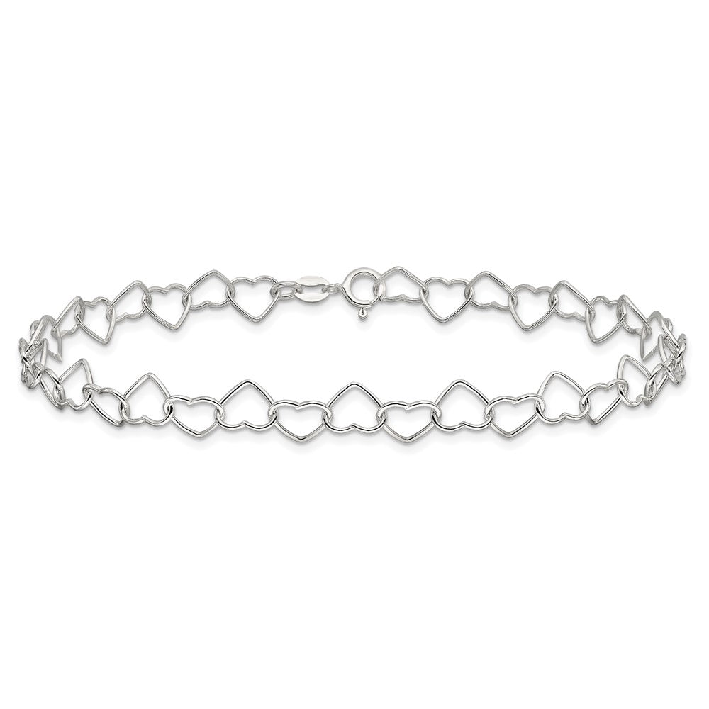 Sterling Silver 0.6mm Fancy Heart Link Anklet 10 inches