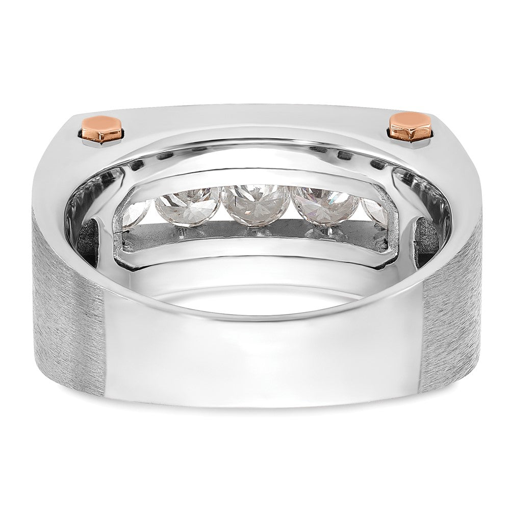 IBGoodman 14k Two Tone Rose and White Gold with Black Rhodium 1 carat Lab Grown Diamond VS/SI+ G+ Five Stone Complete Polished Satin and Grooved Men's Ring
